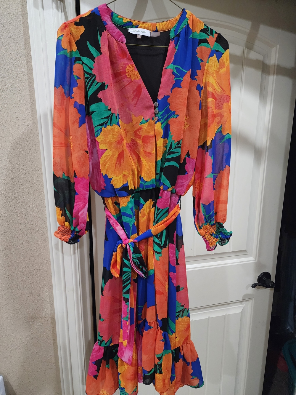 Calvin Klein Dress with Yellow Orange Blue Floral Trim